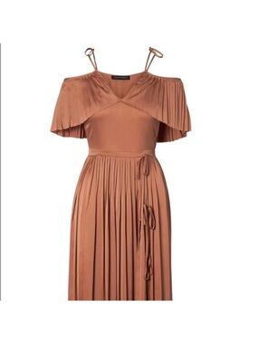 Banana Republic Rust Pleated Cold-Shoulder Midi Dress